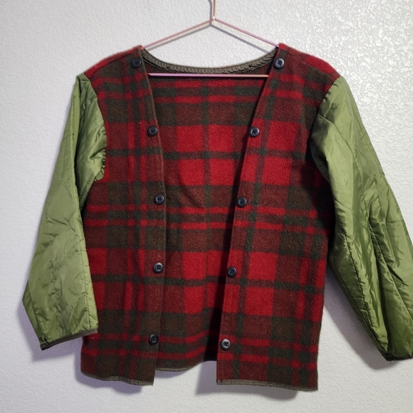 VINTAGE‎ 60's Red Green plaid wool buffalo barn coat liner jacket - Picture 5 of 7